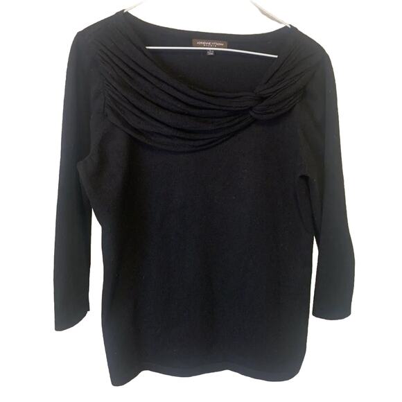 Adrienne Vittadini Sweater Womens Large Black Ruffled Neck 3/4 Sleeve Pullover - Picture 1 of 13
